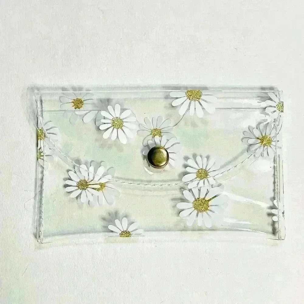 White Floral Clear Card Case Wallet